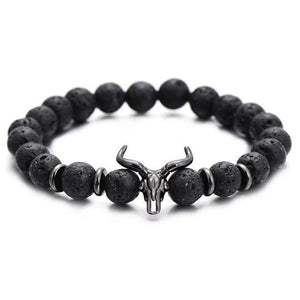 Bracelet Pierre de Lave Tête de Buffle en Perle - Mon Bracelet Homme