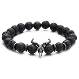 Bracelet Pierre de Lave Tête de Buffle en Perle - Mon Bracelet Homme