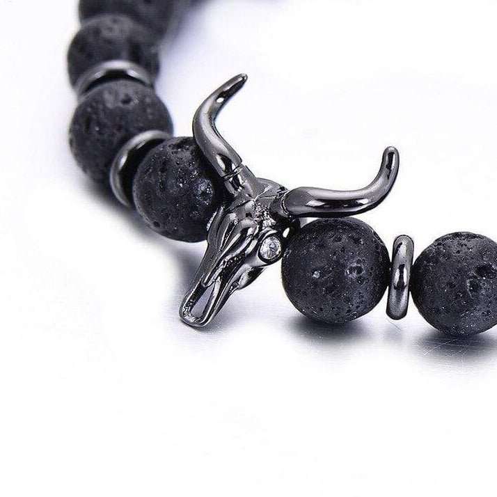Bracelet Pierre de Lave Tête de Buffle en Perle - Mon Bracelet Homme