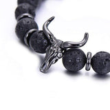 Bracelet Pierre de Lave Tête de Buffle en Perle - Mon Bracelet Homme