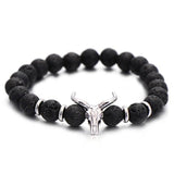 Bracelet Pierre de Lave Tête de Buffle en Perle - Mon Bracelet Homme