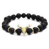 Bracelet Pierre de Lave Tête de Buffle en Perle - Mon Bracelet Homme