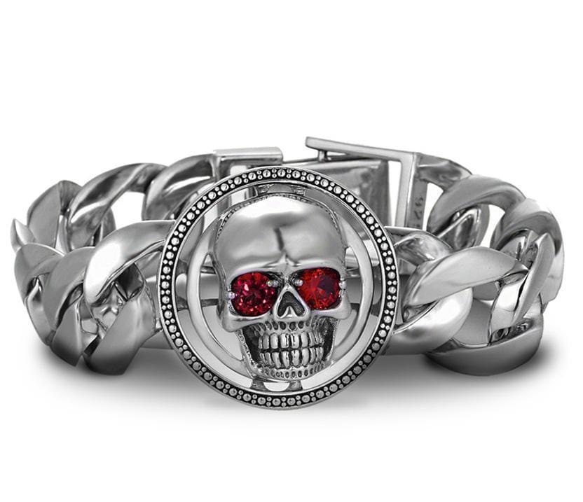 Bracelet Tête de Mort Chic en Argent avec Strass-Mon Bracelet Homme