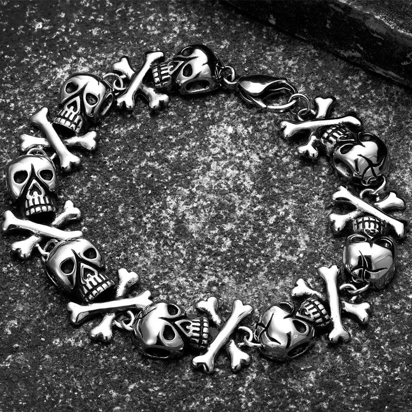 Bracelet Tête de Mort Pirate en Acier