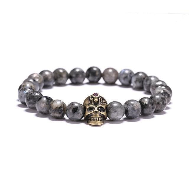 Bracelet Tête De Mort En Pierres Semi Precieuses-Mon Bracelet Homme