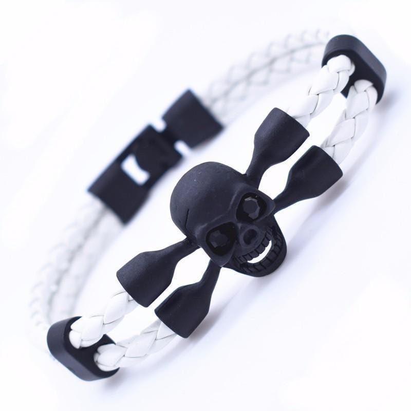 Bracelet Tête De Mort 22cm En Cuir-Mon Bracelet Homme
