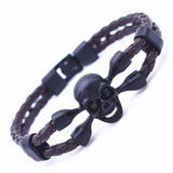 Bracelet Tête De Mort 22cm En Cuir-Mon Bracelet Homme