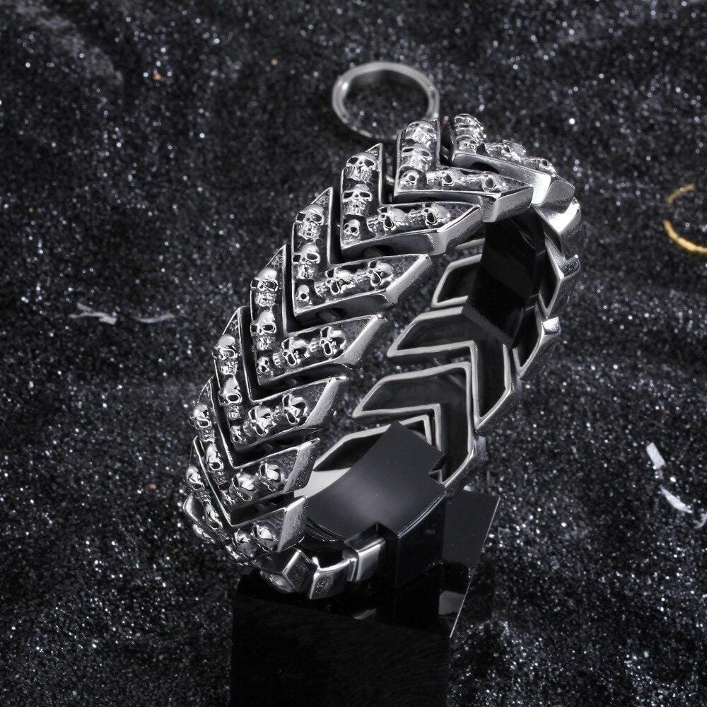 Bracelet Biker Tête de Mort Homme en Acier | Mon Bracelet Homme