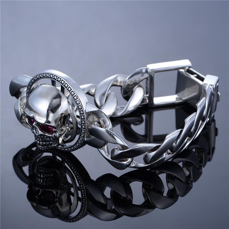Bracelet Chic Argent Tête De Mort Strass | Mon Bracelet Homme