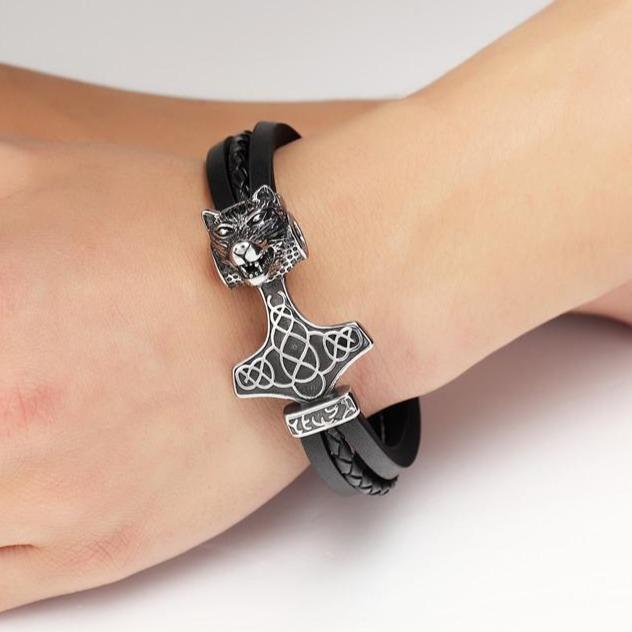 Bracelet Viking Loup en cuir