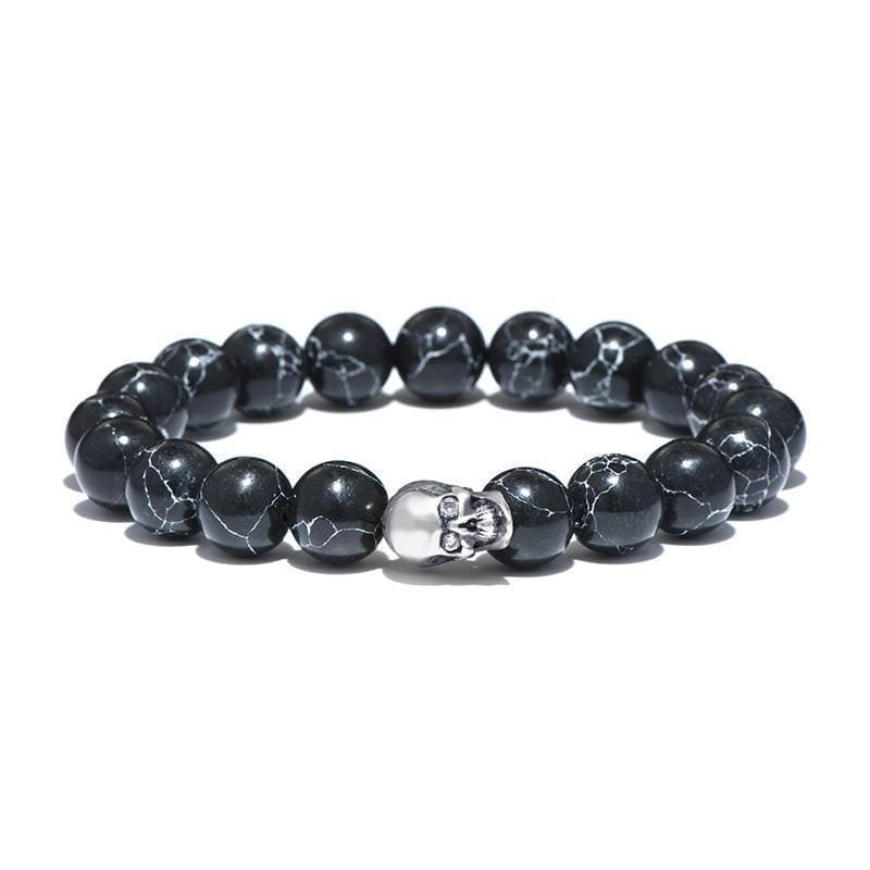 Bracelet Tête De Mort Homme en Pierres Noires-Mon Bracelet Homme