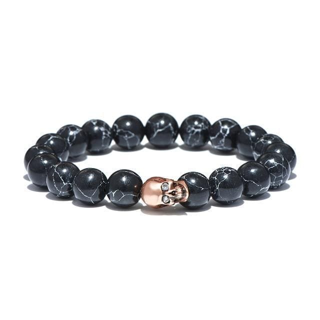 Bracelet En Pierre Noir Tête De Mort Homme | Mon Bracelet Homme