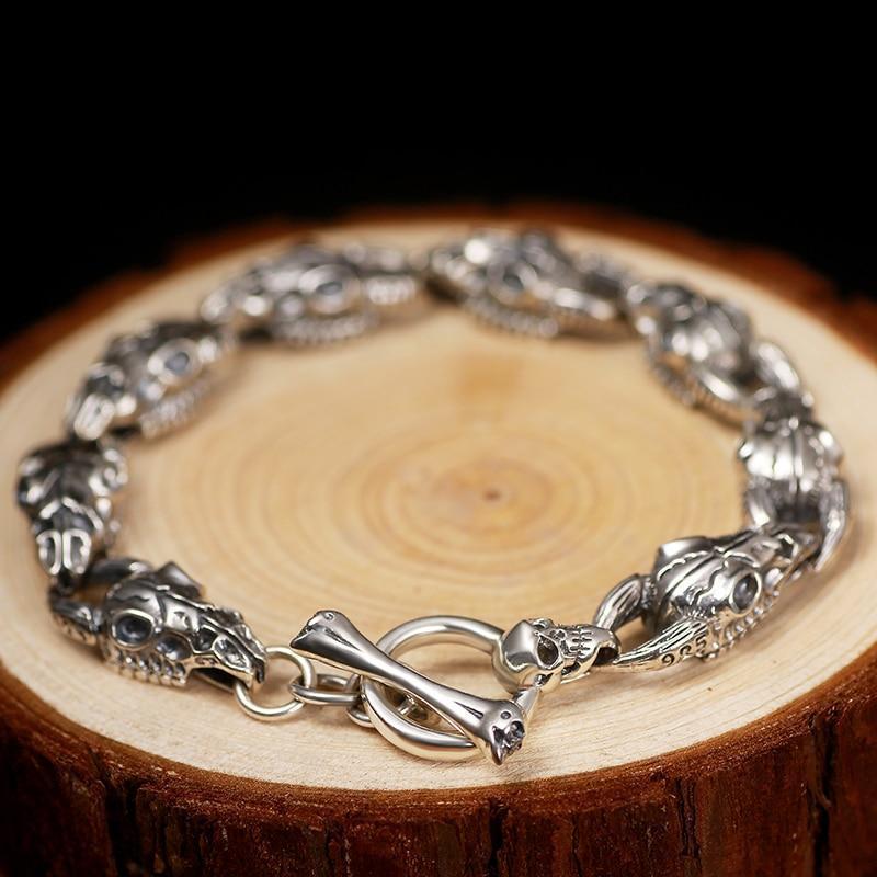Bracelet Tête de Mort Taureau en Argent | Mon Bracelet Homme