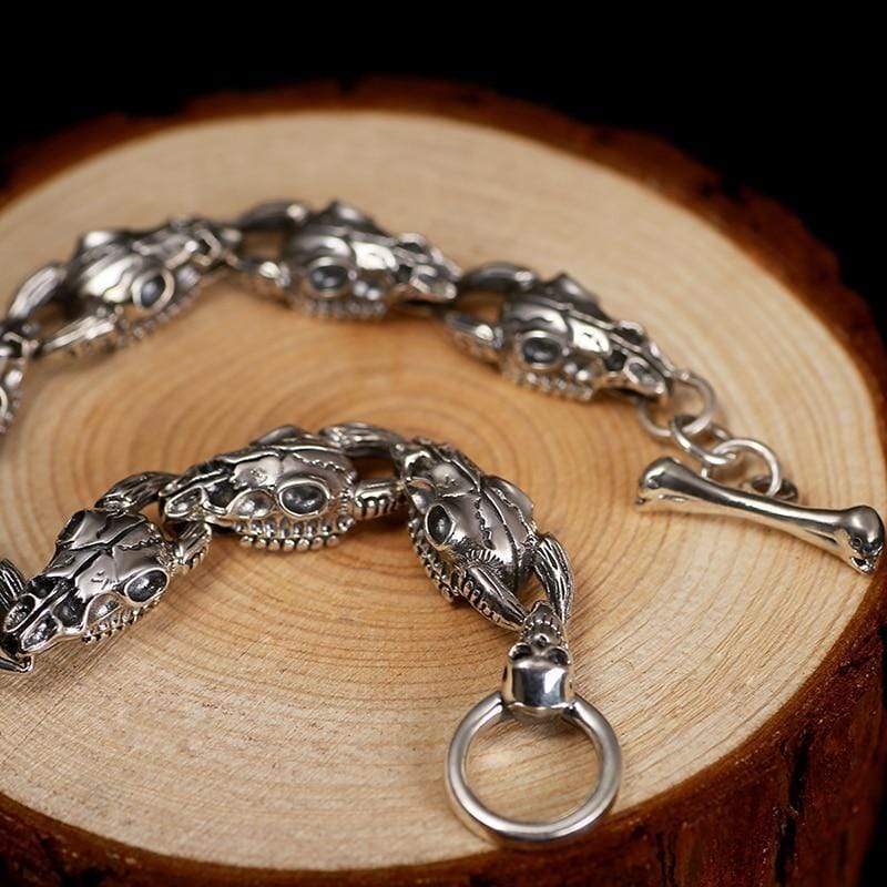 Bracelet Tête de Mort Taureau en Argent | Mon Bracelet Homme