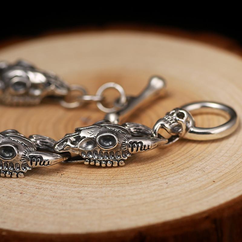 Bracelet Tête de Mort Taureau en Argent | Mon Bracelet Homme