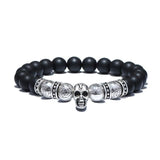 Bracelet Tête De Mort Homme Noir Mat en Perles