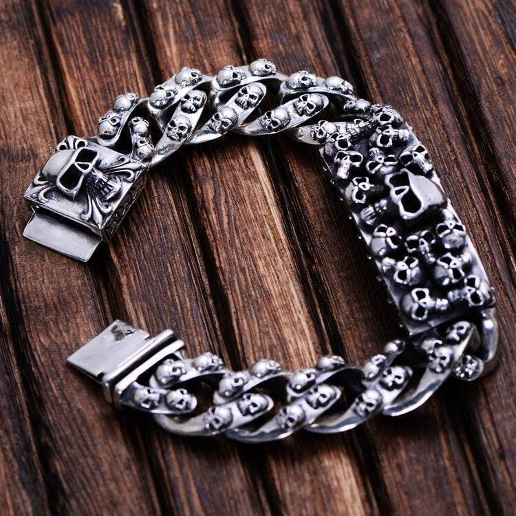 Gourmette Luxe Tête de Mort en Argent | Mon Bracelet Homme