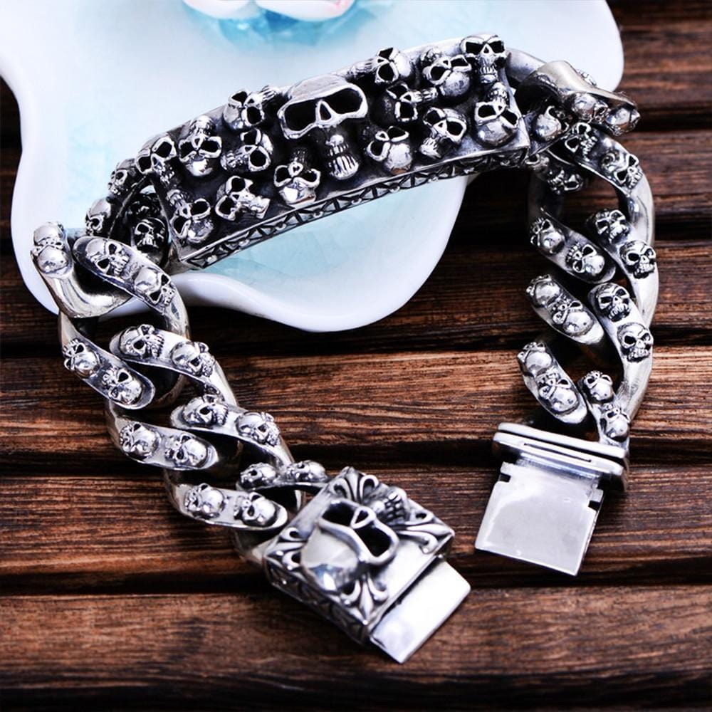 Gourmette Luxe Tête de Mort en Argent | Mon Bracelet Homme