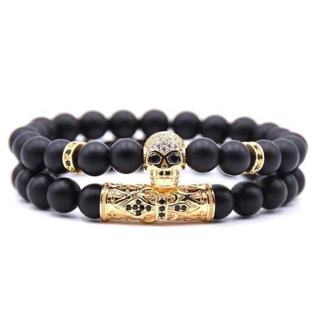 Bracelet Tête De Mort en Onyx-Mon Bracelet Homme
