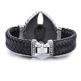Bracelet Homme Cuir Tressé Tête De Mort Acier