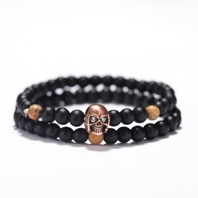 Bracelet Tête De Mort Biker en Perles Homme-Mon Bracelet Homme
