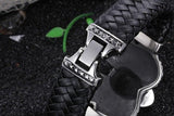 Bracelet Homme Cuir Tressé Tête De Mort Acier