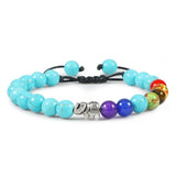 Bracelet 7 Chakras en Perles Bleues avec Éléphant Porte-Bonheur