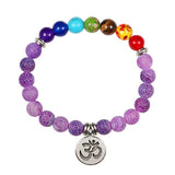 Bracelet 7 Chakras Pour Homme En Perles Violettes avec Symbole Om