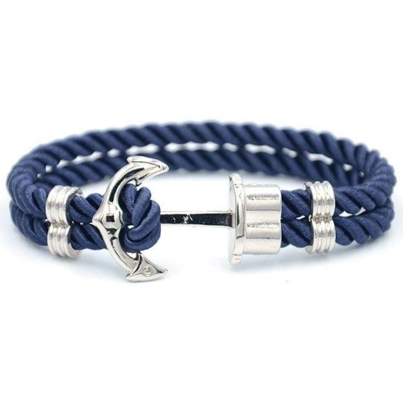Bracelet Ancre Argentée MBH en Nylon Bleu pour Homme - Mon Bracelet Homme