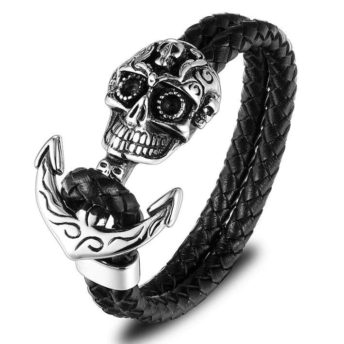 Bracelet Ancre avec Crâne Mexicain en Cuir - Mon Bracelet Homme