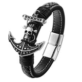Bracelet Ancre Homme Crâne de Pirate en Cuir - Mon Bracelet Homme