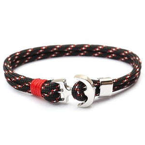 Bracelet Ancre Marine Noir et Rouge en Corde - Mon Bracelet Homme