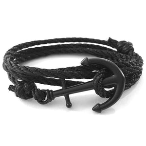 Bracelet Ancre Noir Mat en Corde - Mon Bracelet Homme