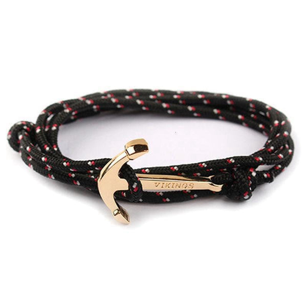 Bracelet Ancre Homme/femme – Or Et Noir, Alliage Et Simili-cuir, Bijou Cadeau