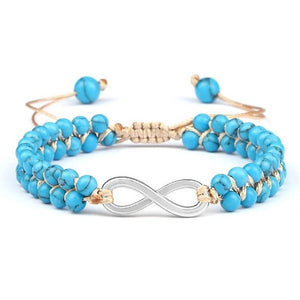 Bracelet Bleu Foncé en Pierres Fines avec Symbole Infini Argenté - Mon Bracelet Homme