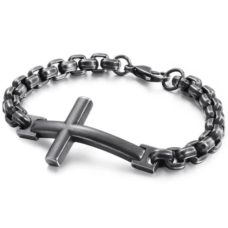 Bracelet Homme Acier Inoxydable Double Chaîne Avec Croix Ajourée - Élégant Et Extensible