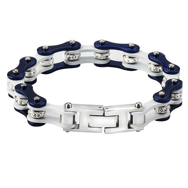 Bracelet Chaîne de Moto Bleu Avec Strass Style Hip Hop Yusuf - Mon Bracelet Homme