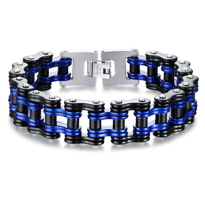 Bracelet Chaîne de Moto Bleu en Acier - Mon Bracelet Homme