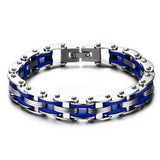 Bracelet Chaîne de Moto Bleu en Acier Inoxydable et en Silicone Memphis - Mon Bracelet Homme