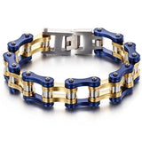 Bracelet Chaîne de Moto Bleu et Or en Acier