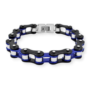 Bracelet Chaîne de Moto Coloré en Acier Inoxydable Noir et Bleu Kyler - Mon Bracelet Homme