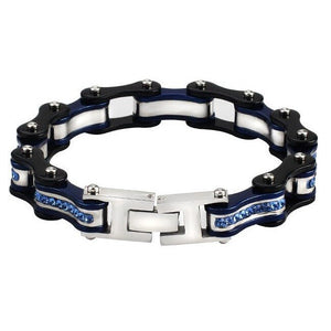 Bracelet Chaîne de Moto Noir Avec Strass Bleu Style Hip Hop Reginald - Mon Bracelet Homme