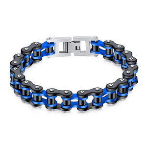 Bracelet Chaîne de Moto Noir et Bleu Avec Fermoir à Bascule Evan - Mon Bracelet Homme
