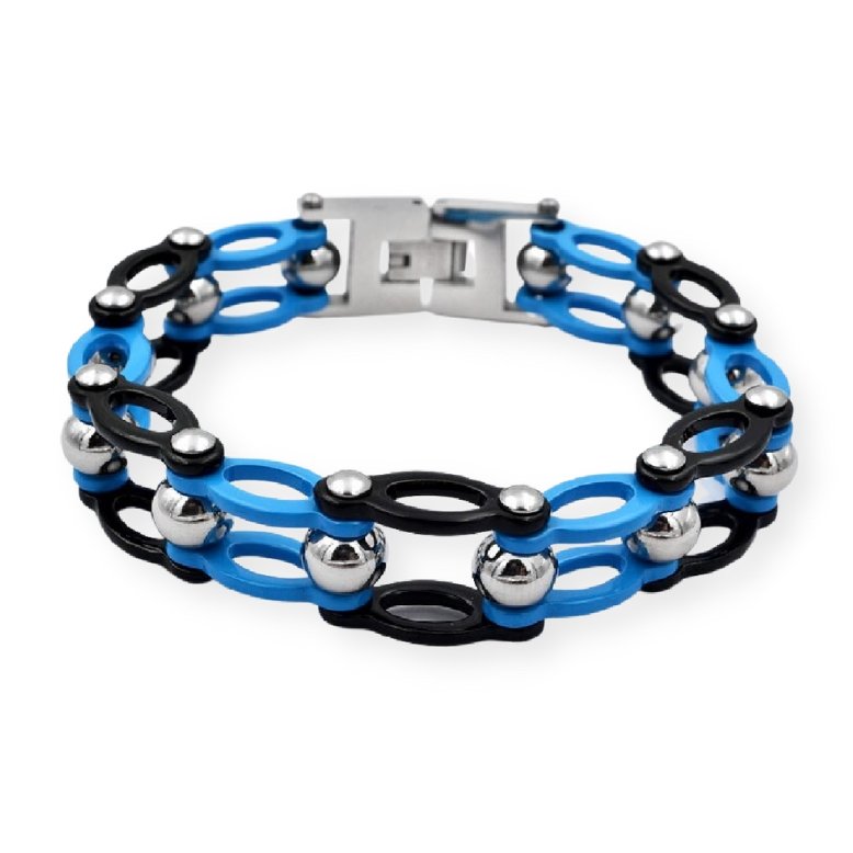 Bracelet Chaîne de Moto Original Bleu en Acier Inoxydable pour Homme Lewis - Mon Bracelet Homme