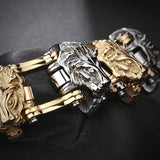 Bracelet Chaîne de Moto Têtes de Lion en Acier - Mon Bracelet Homme