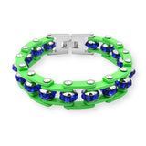 Bracelet Chaîne de Moto Vert Avec Strass Bleu