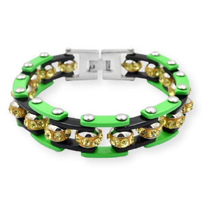 Bracelet Chaîne de Moto Vert Avec Strass Doré - Mon Bracelet Homme