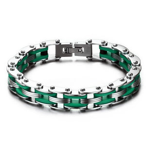 Bracelet Chaîne de Moto Vert en Acier Inoxydable et en Silicone Leland - Mon Bracelet Homme