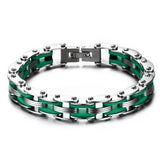 Bracelet Chaîne de Moto Vert en Acier Inoxydable et en Silicone Leland - Mon Bracelet Homme