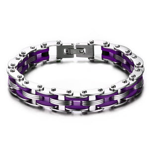 Bracelet Chaîne de Moto Violet en Acier Inoxydable et en Silicone Edgar - Mon Bracelet Homme
